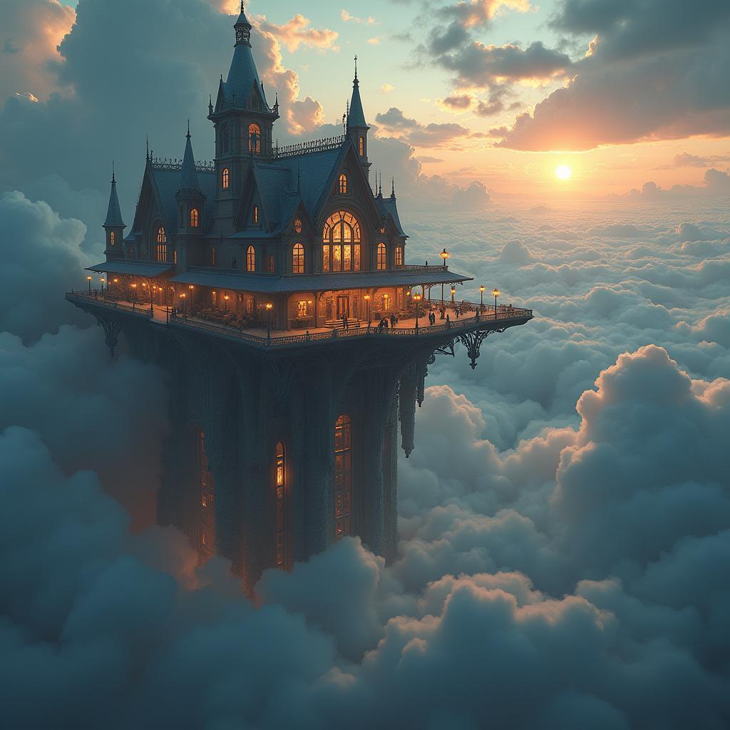 Grand Cafe Perched Among Cinematic Clouds