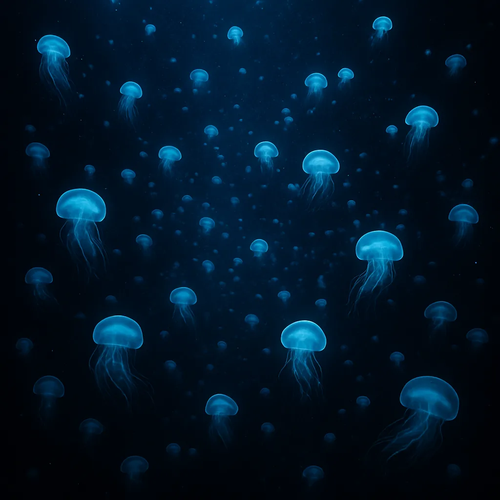 Immense Swarm of Bioluminescent Jellyfish