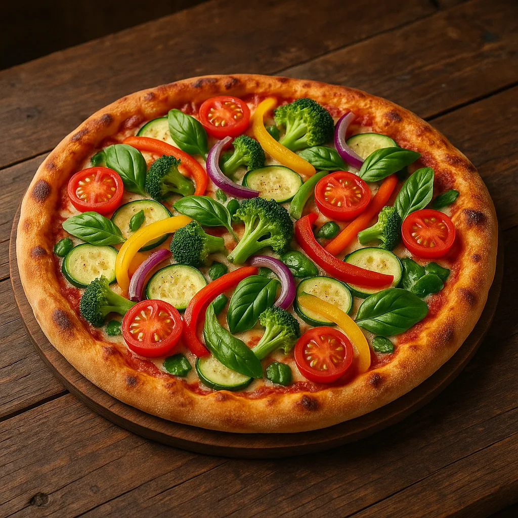 Vibrant Pizza Topped with an Assortment of Fresh Vegetables