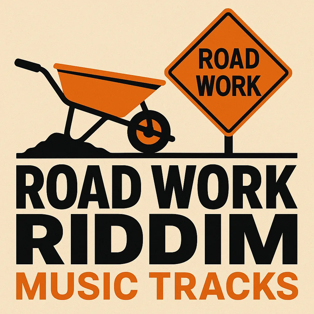 Construction-themed Graphic Featuring an Orange Wheelbarrow