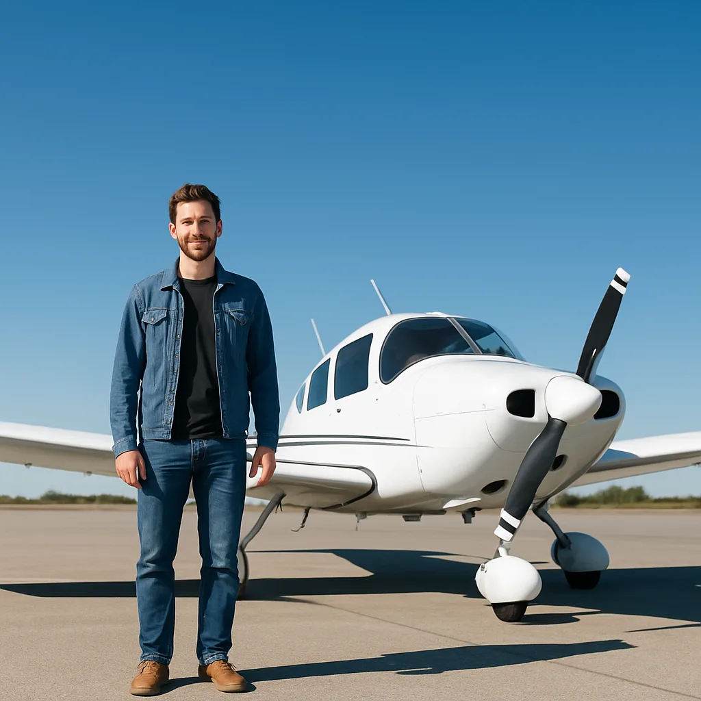 Capture an Image Featuring a Person Standing Beside an Airplane