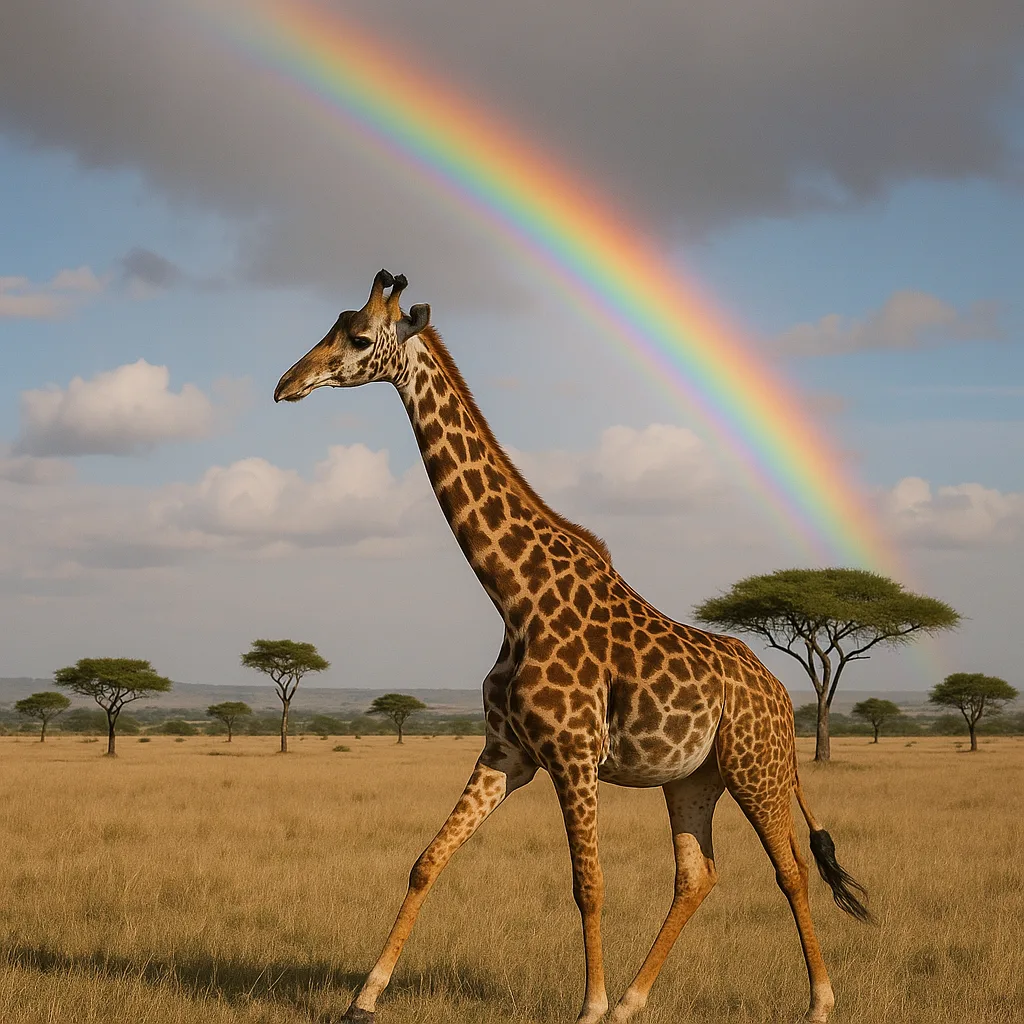 Giraffe Walks Across an Open Savanna with Scattered Trees