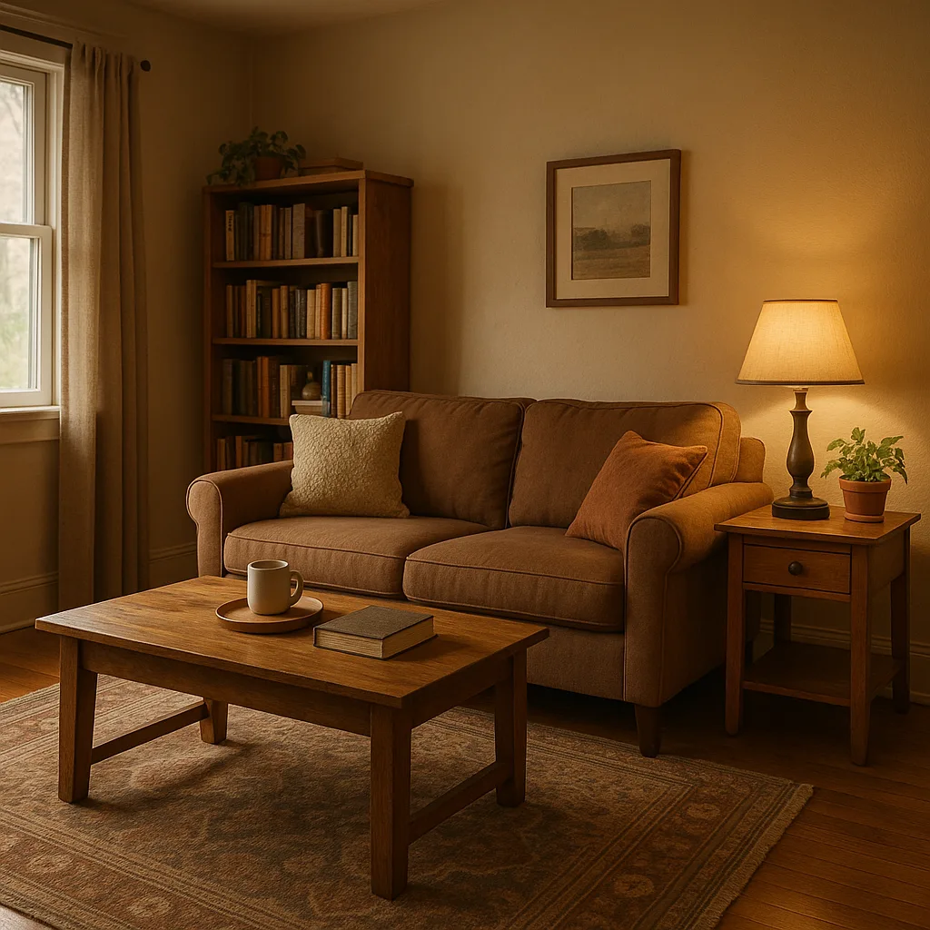 Cozy Living Room with a Brown Couch