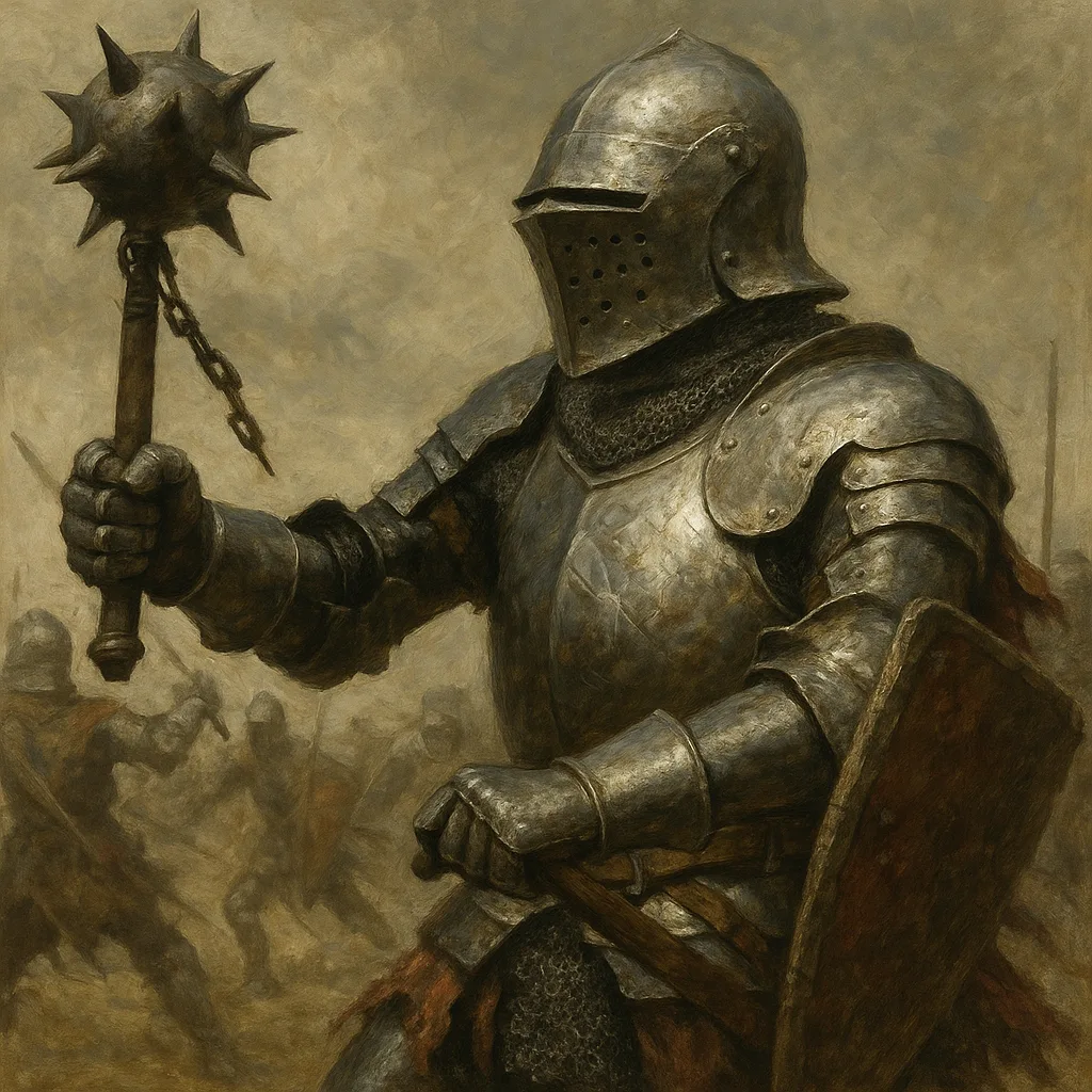 Medieval Knight Battling with Either a Spiked Mace