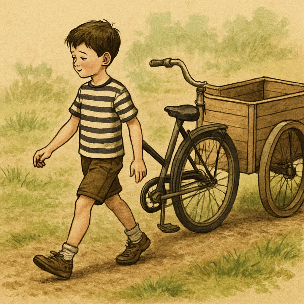 Boy in a Striped Shirt Walks