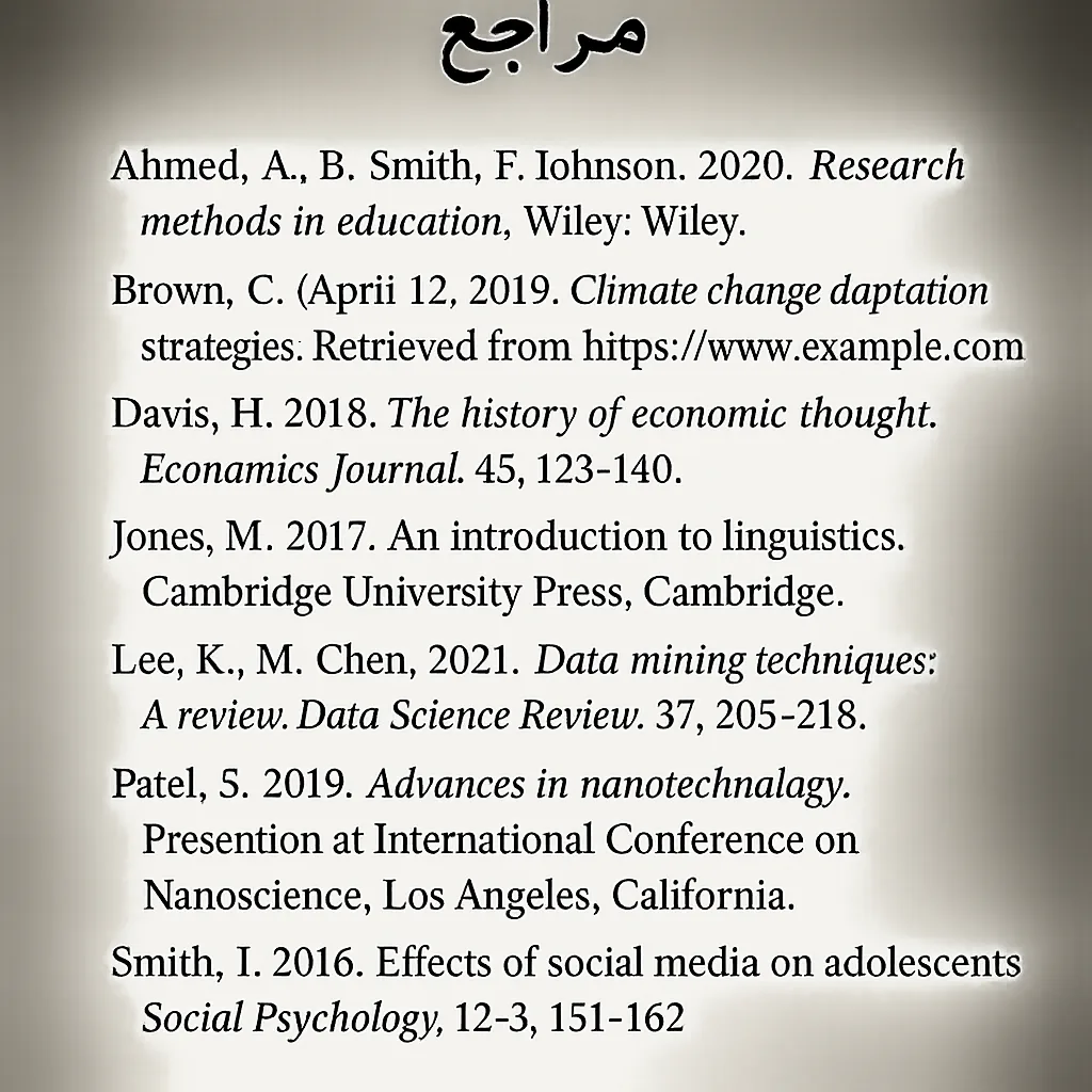 List of References in English