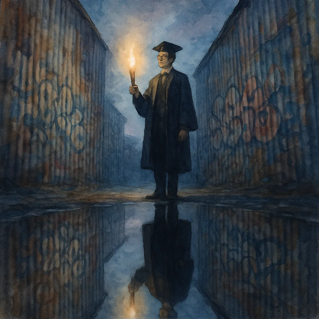 Solitary Lover Figure Clad in Early 20th-century Academic Attire