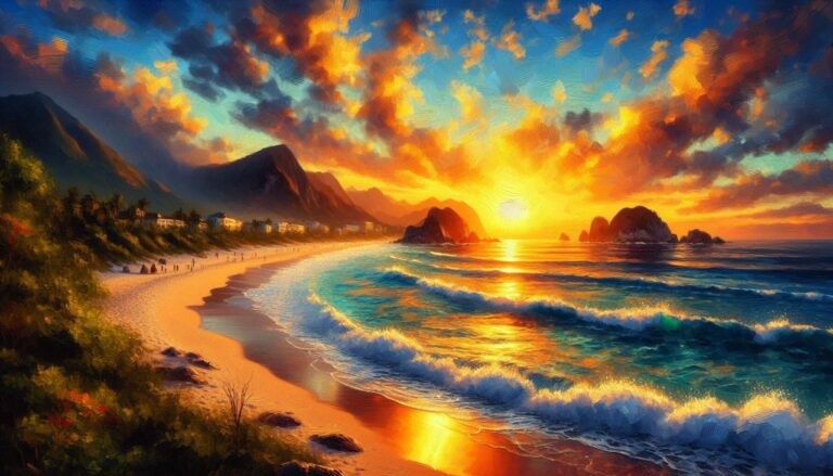 Impressionist Beach Scene at Sunset