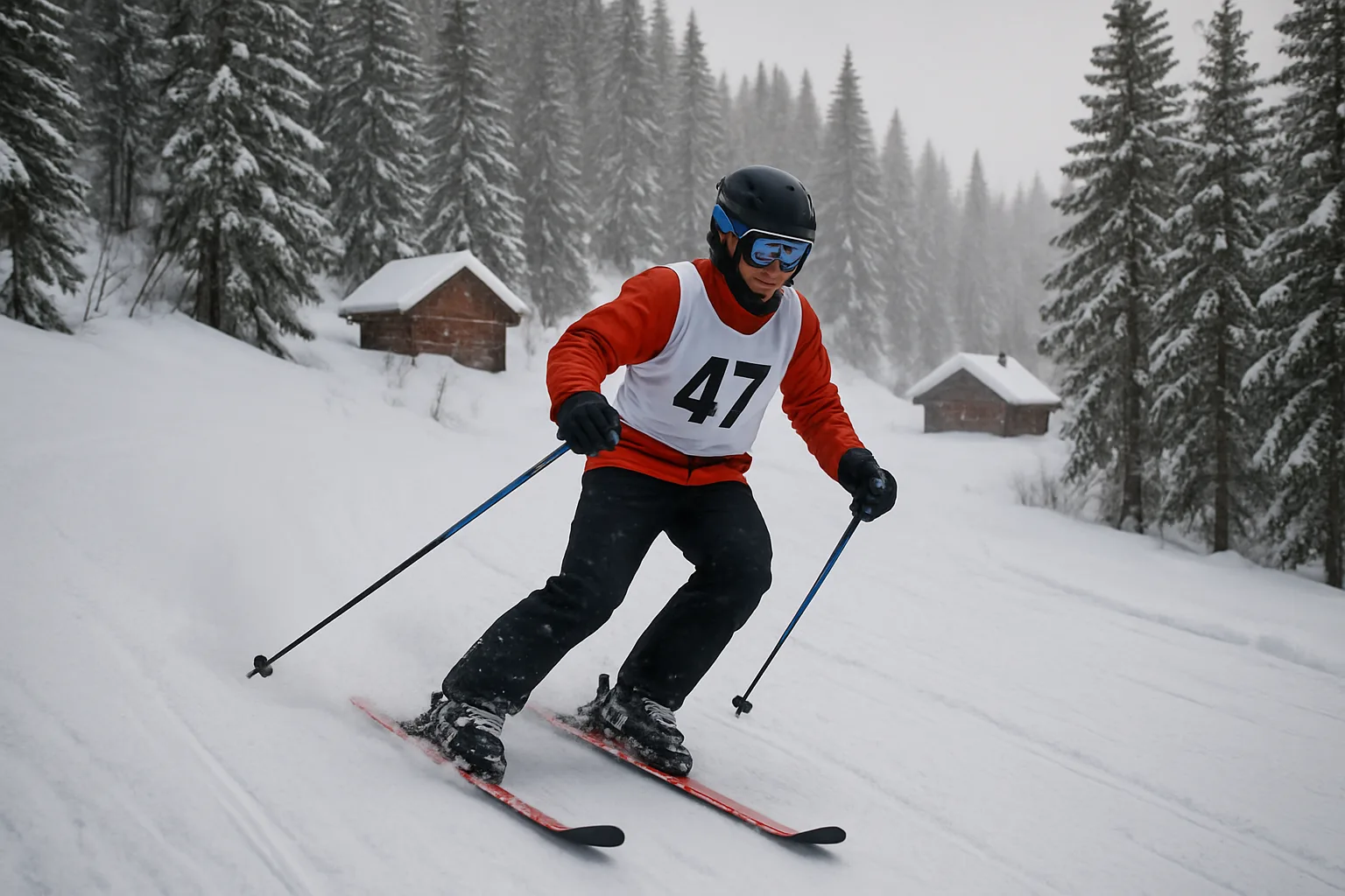 Skier Wearing a Numbered Bib