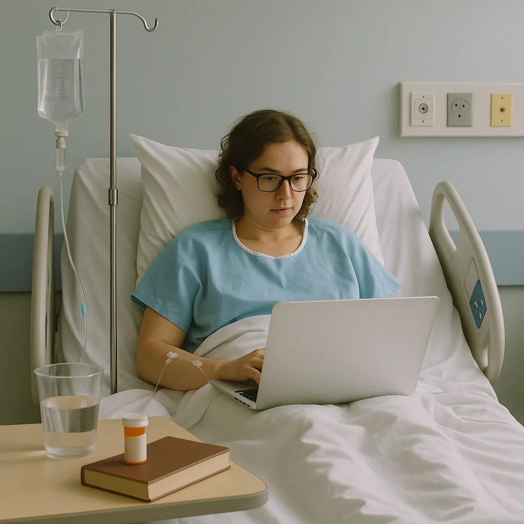 Person Is Lying in a Hospital Bed Using a Laptop