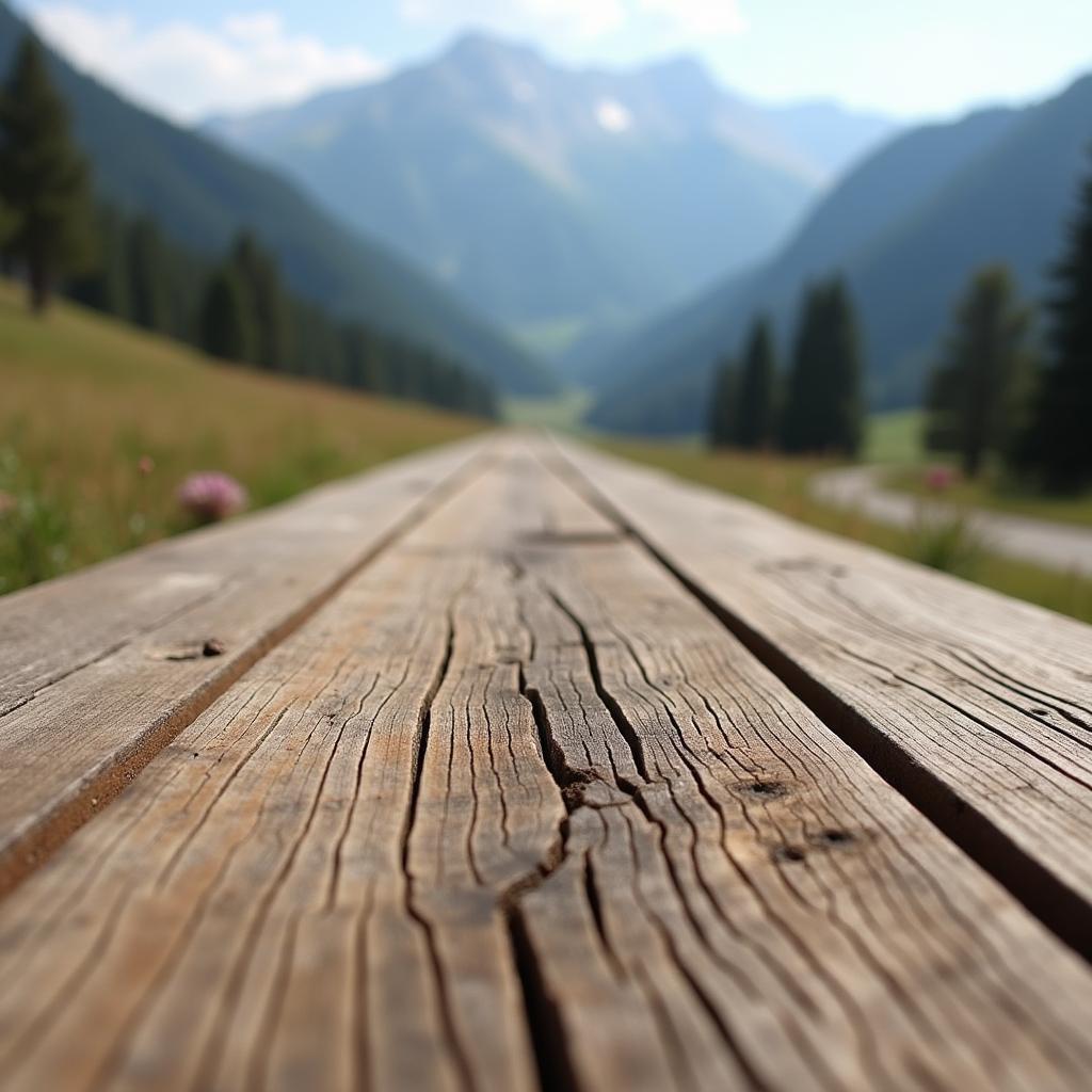 Weathered Deck Plank Textures Above Mountain Valley