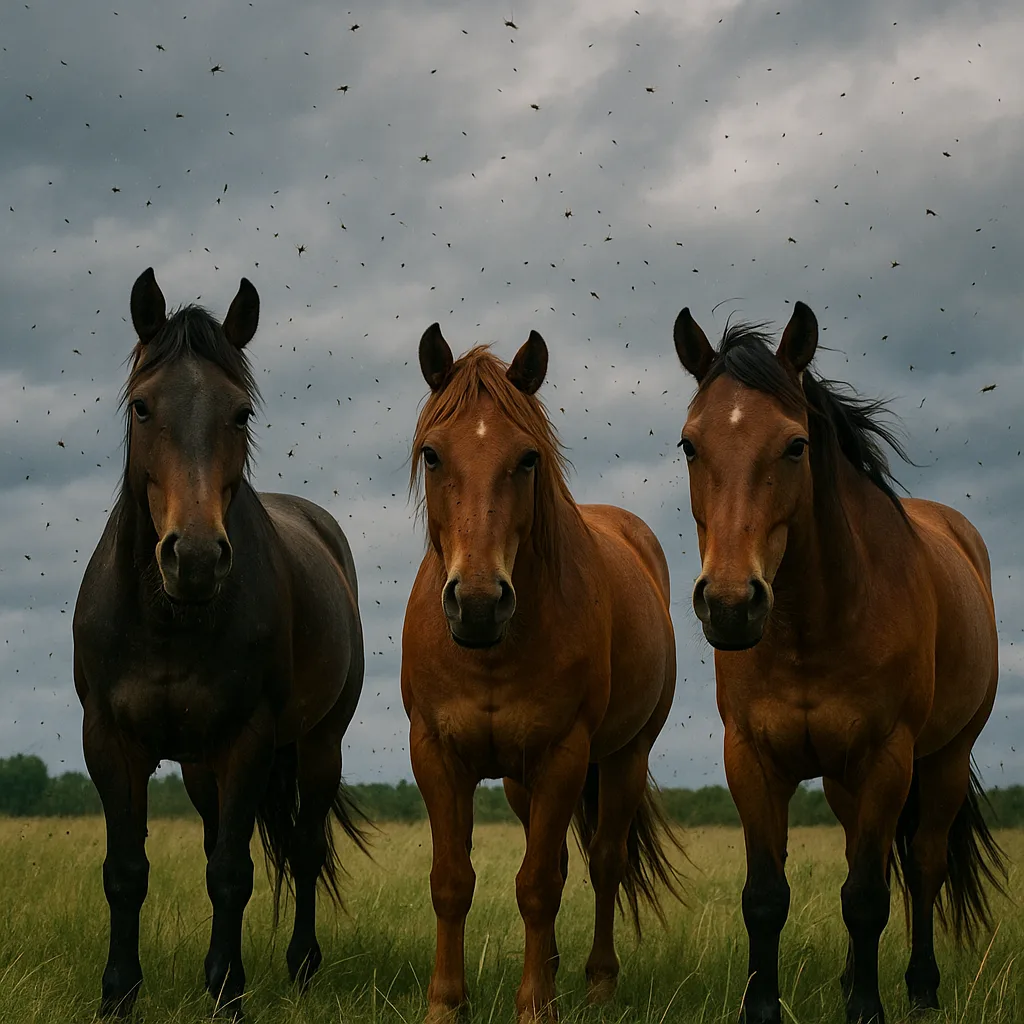 Three Horses Standing in a Grassy Field