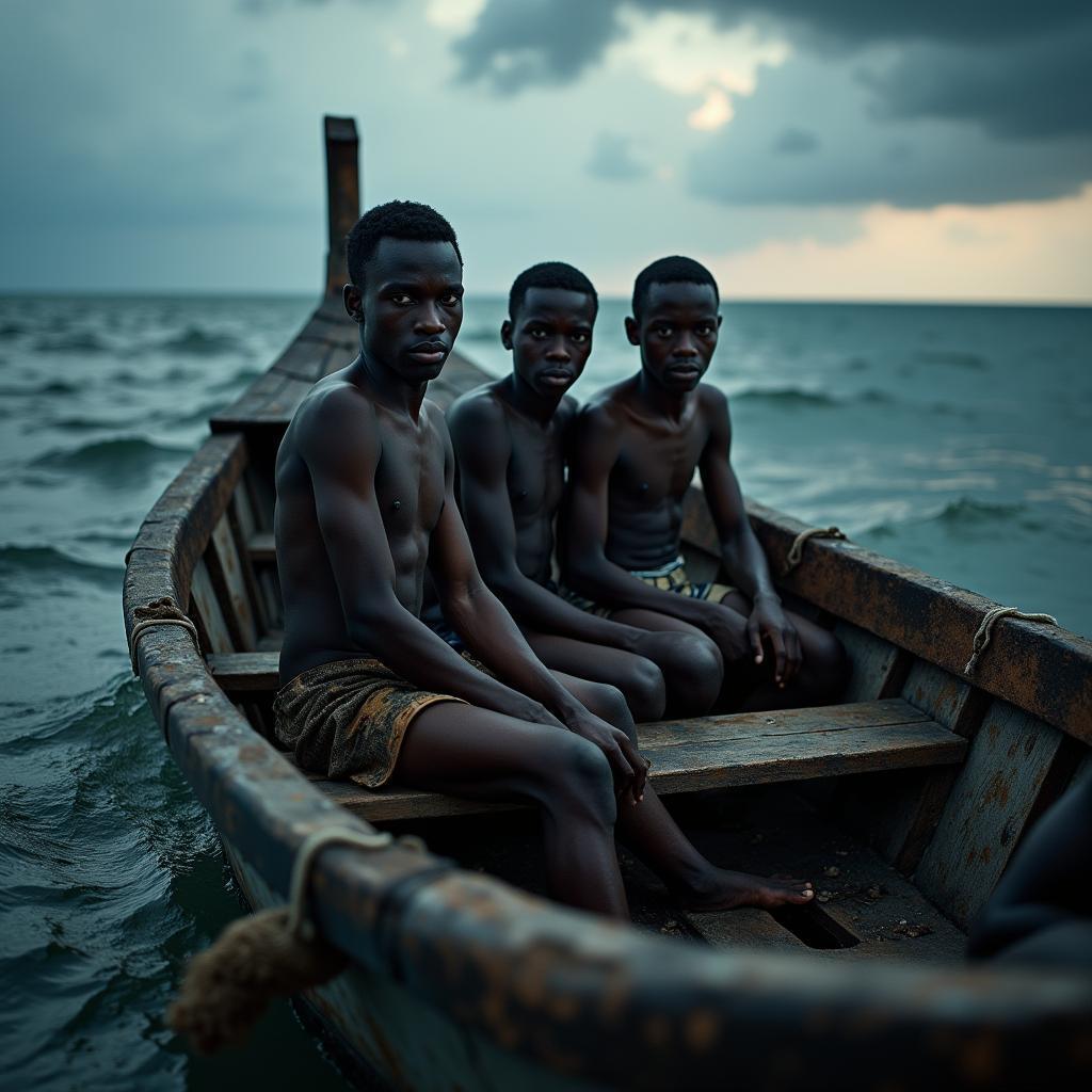 Determined Youth Braving Stormy Seas by Boat