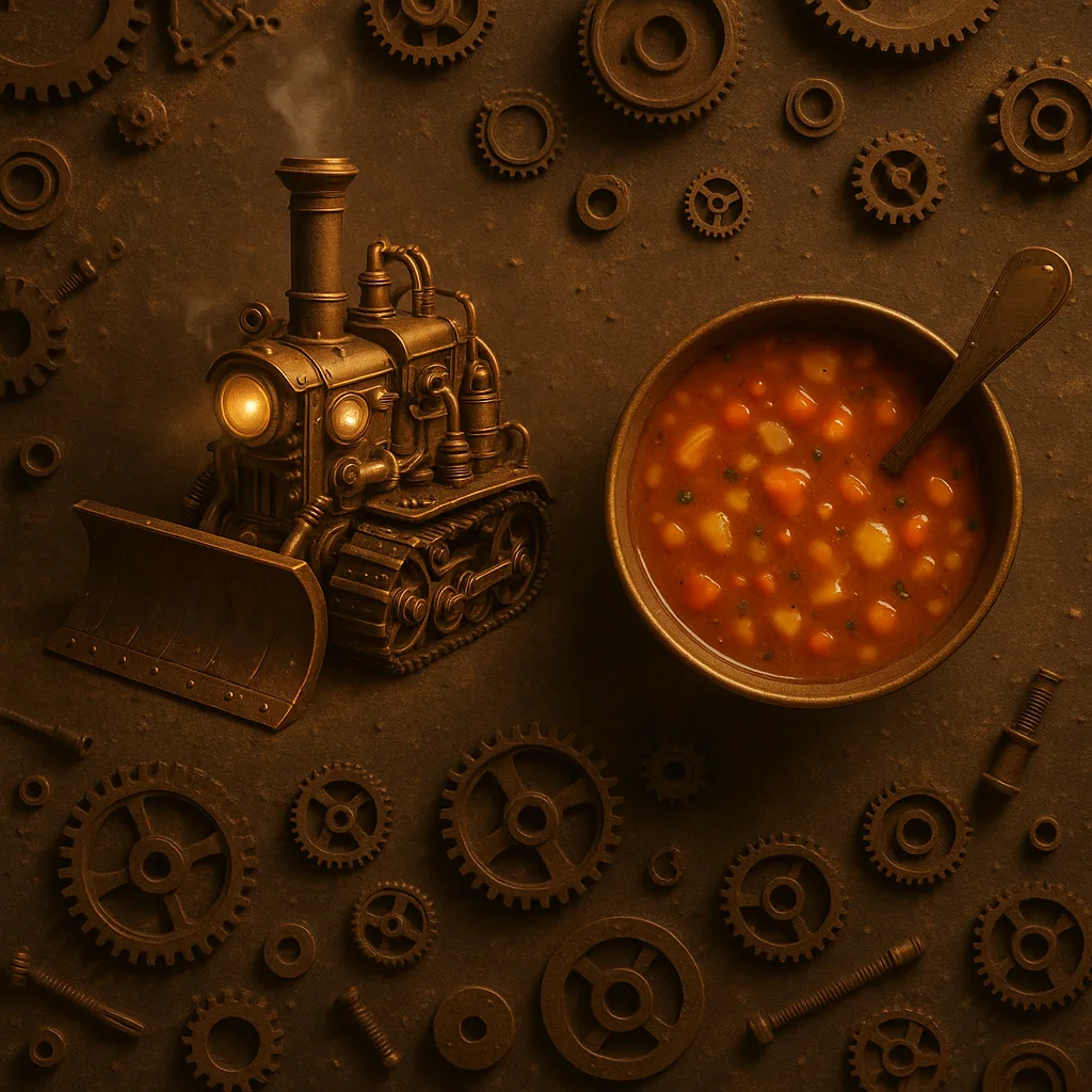Centered Steampunk Snowplow and Soup Bowl