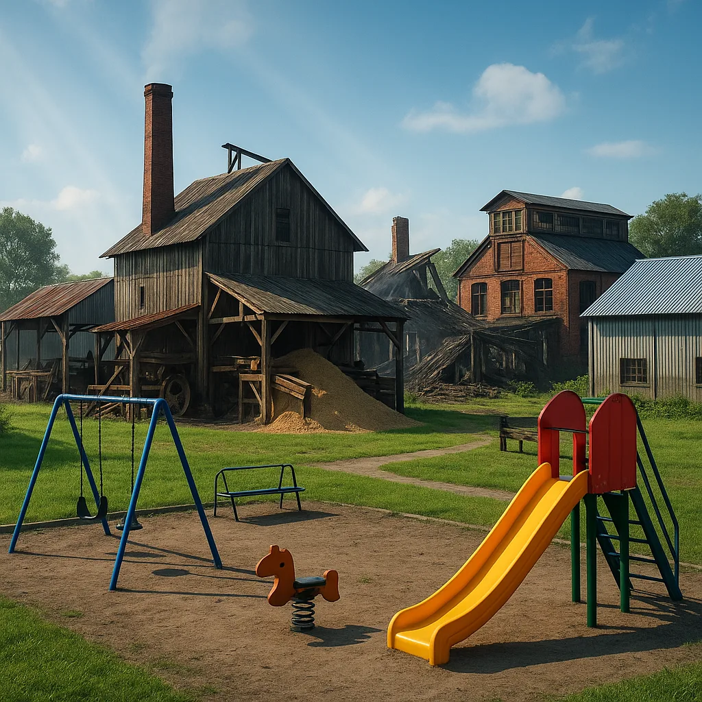 Across a Sunny Community Playground in a Park