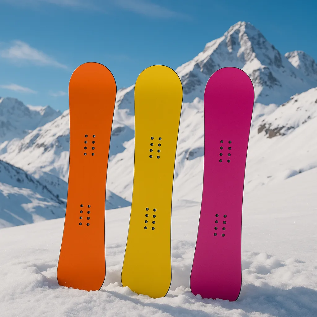 Three Vividly Colored Snowboards