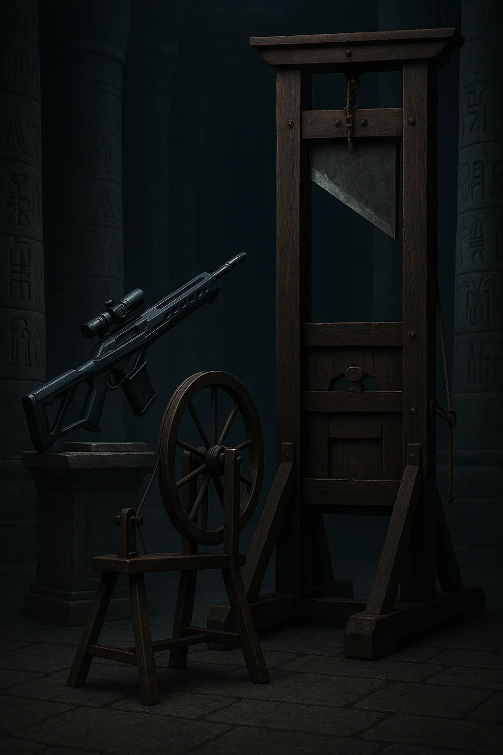 Within a Hall of Massive Stone Columns Carved with Hieroglyphs