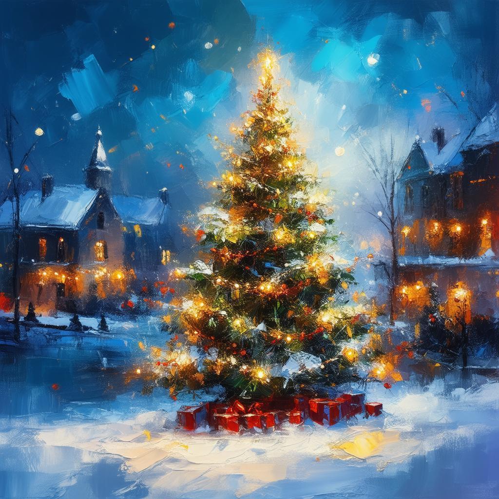 Impressionist Christmas Tree Aglow With Festive Lights