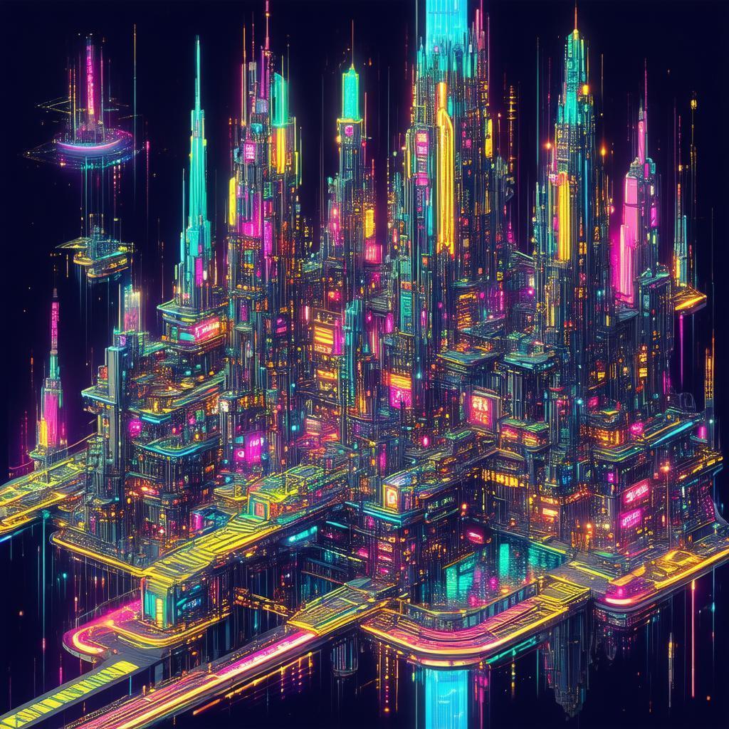 Axonometric Neonpunk City of Cybernetic Spires