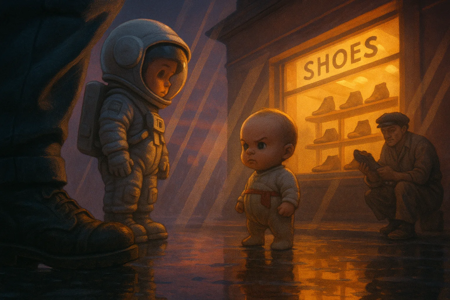 Toddler Astronaut's Heavy Boots Meet an Infant Leader's Direct Gaze