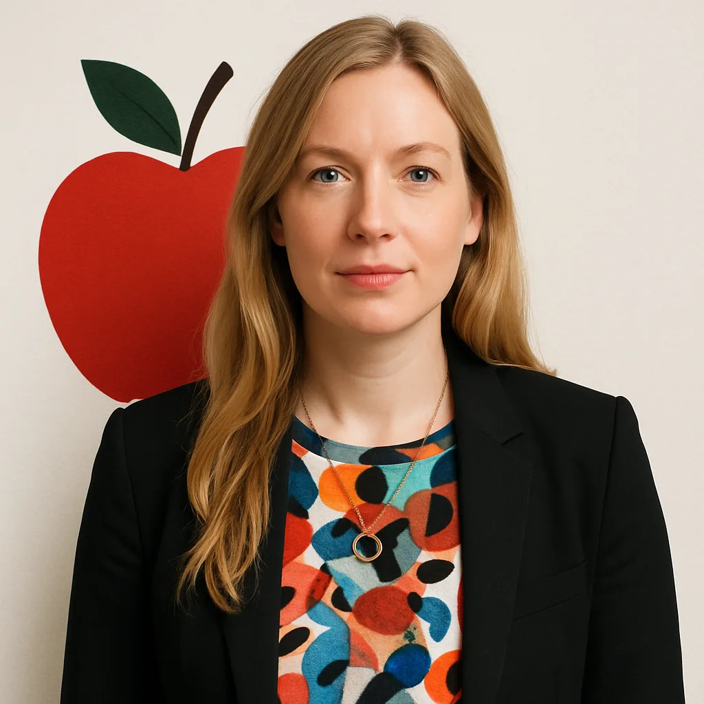 Woman with Long Blonde Hair Wearing a Dark Blazer