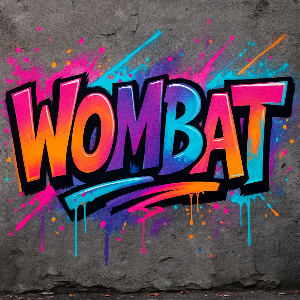 Vibrant Graffiti Mural Showcasing the Word "WOMBAT,"