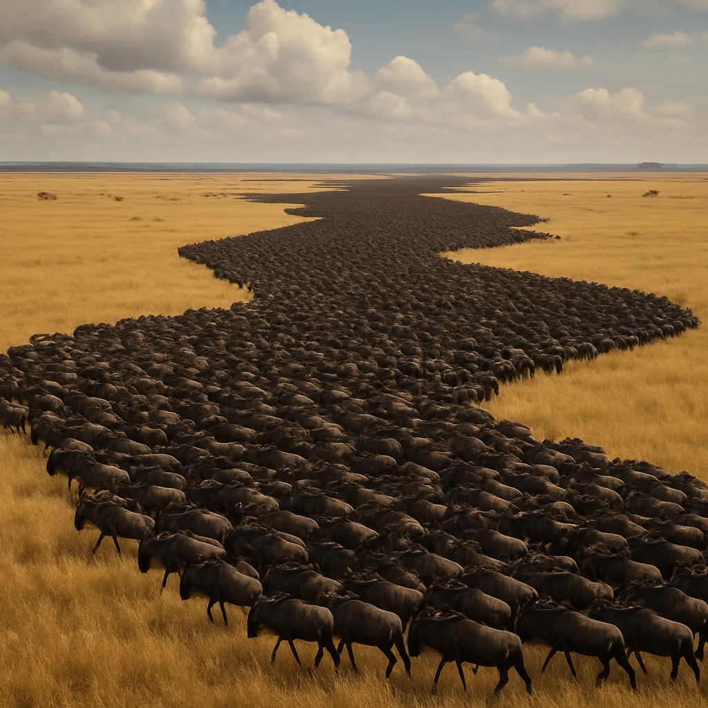 Massive Herd of Countless Wildebeest