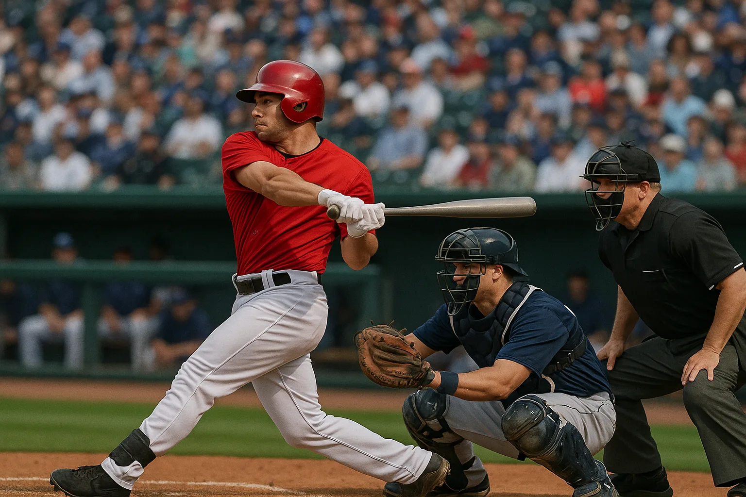 Baseball Player in a Red Jersey Swings a Bat