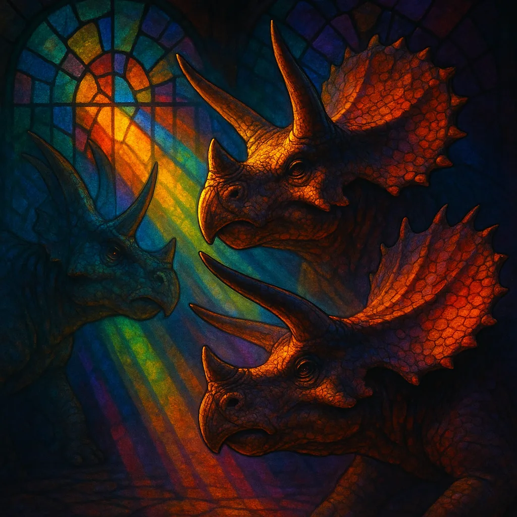 Dramatic Pattern of Three Varied Triceratops