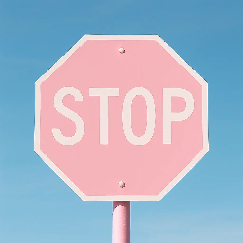 Stop Sign in Pastel Pink with White Letters