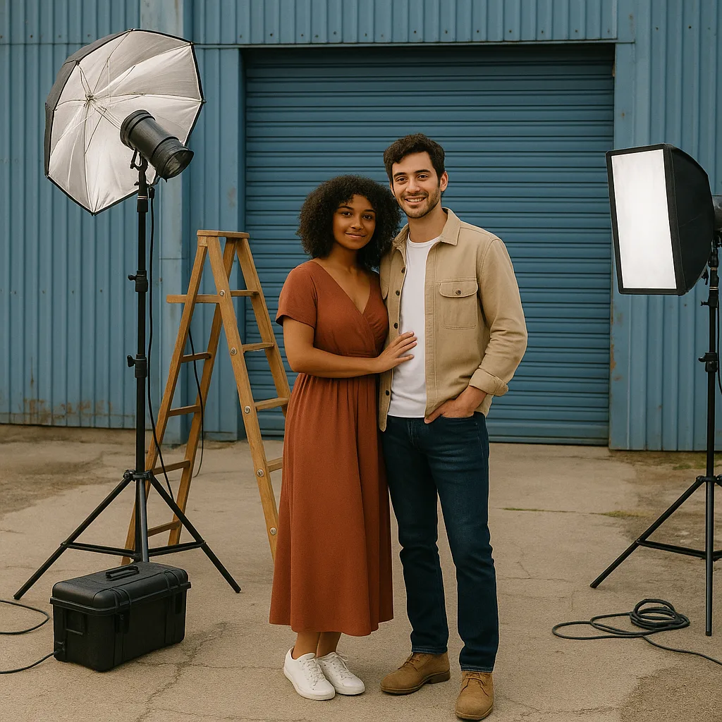 Couple Poses Outdoors for a Photoshoot