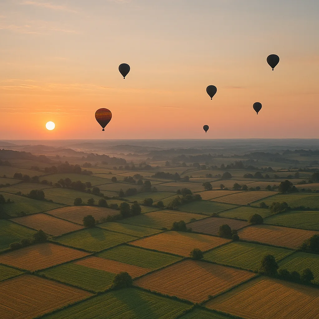 Handful of Distant Hot Air Balloons Drift Serenely