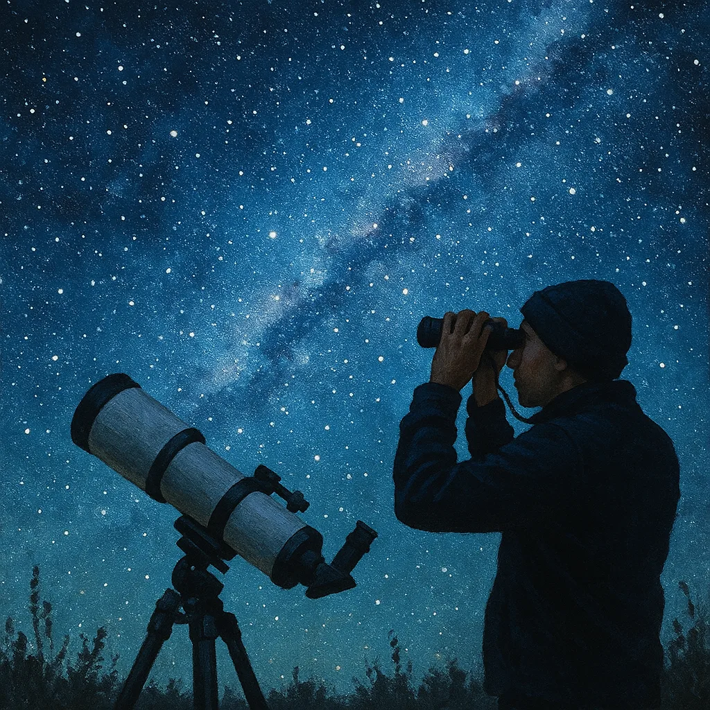 Someone Looking at the Night Sky Using Binoculars
