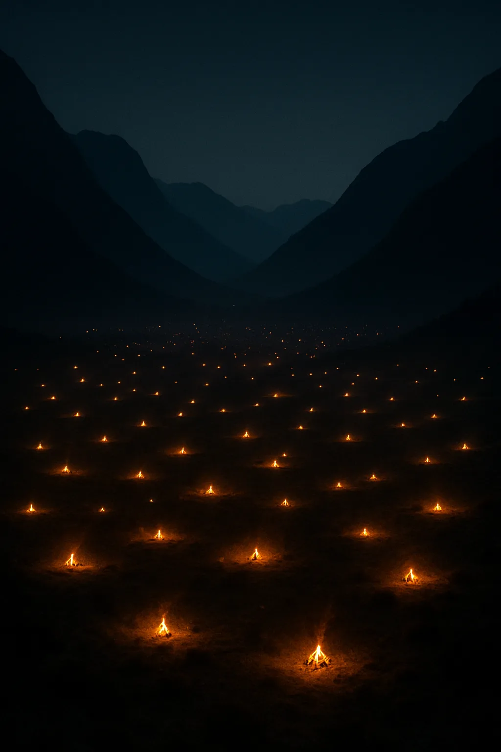 Countless Distant Campfires Flicker Like Scattered Stars Across a Vast