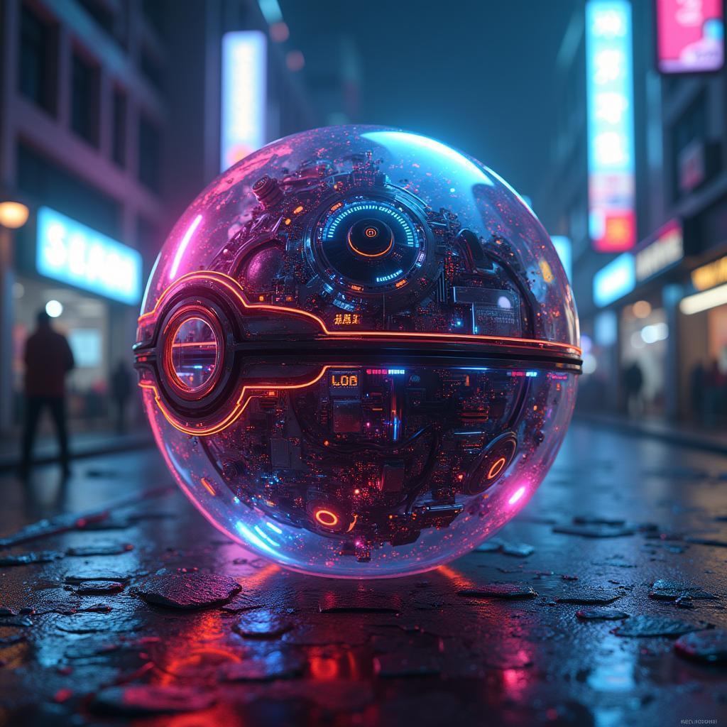 Neon Glass Pokeball With Glowing Circuitry