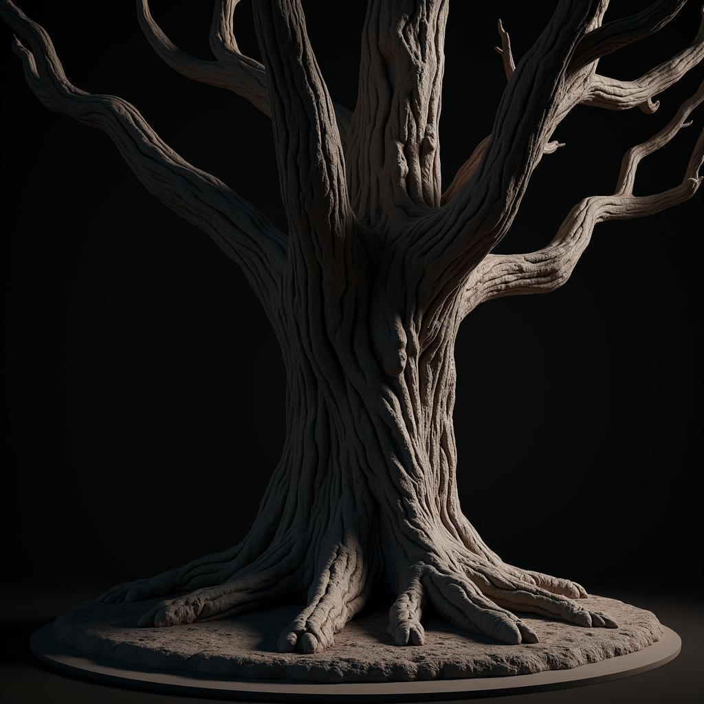 Chiaroscuro 3D Tree With Intricate Bark