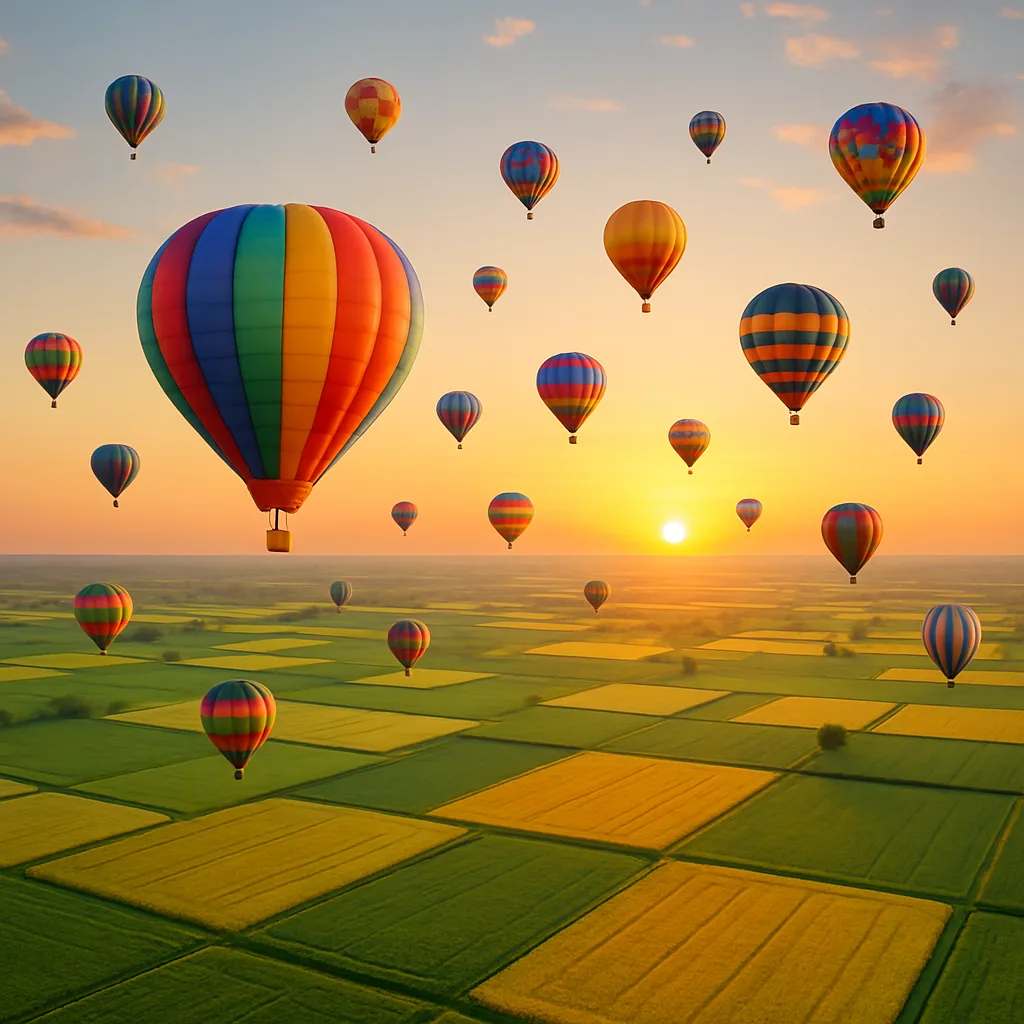 Myriad of Brightly Colored Hot Air Balloons Drifts Serenely