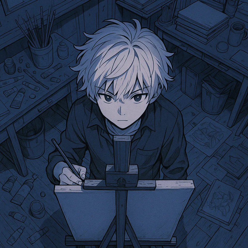 Centered Anime Teenager with Snowy Hair