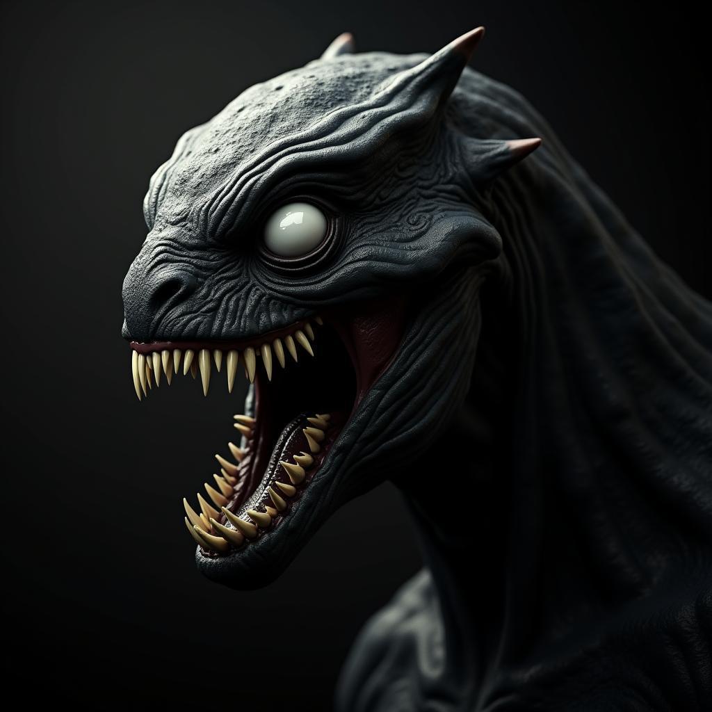 Fanged Black Monster With Piercing White Eyes