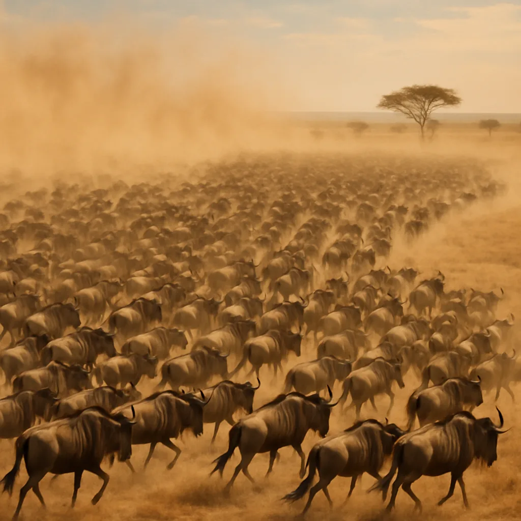 Immense Herd of Wildebeest Migrates Across a Vast
