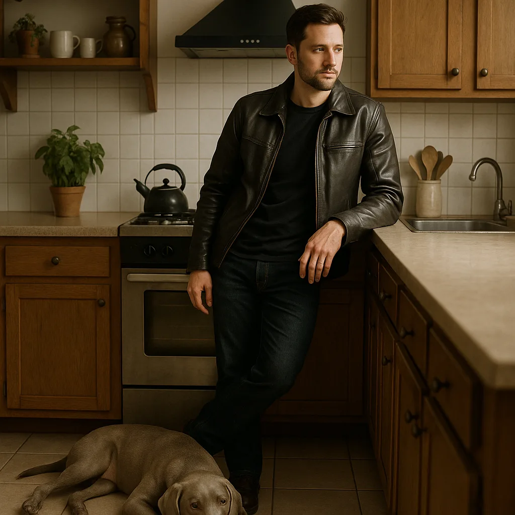Man Wearing a Black Leather Jacket