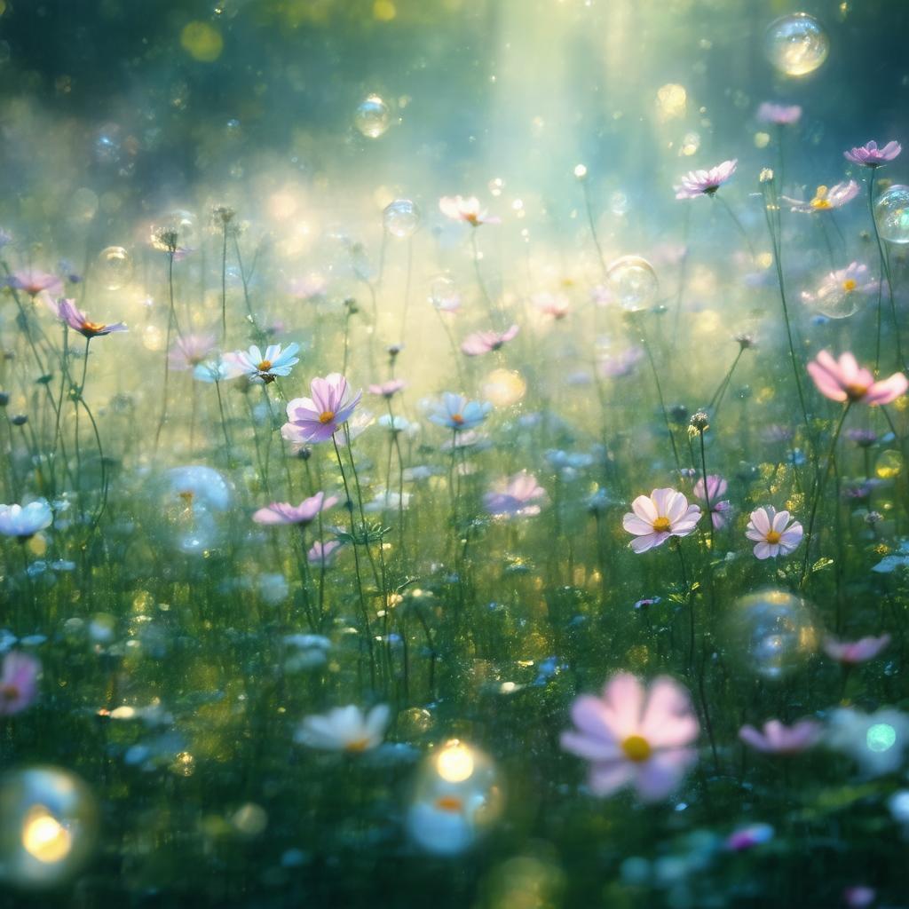 Mystical Summer Flowers Among Glowing Orbs