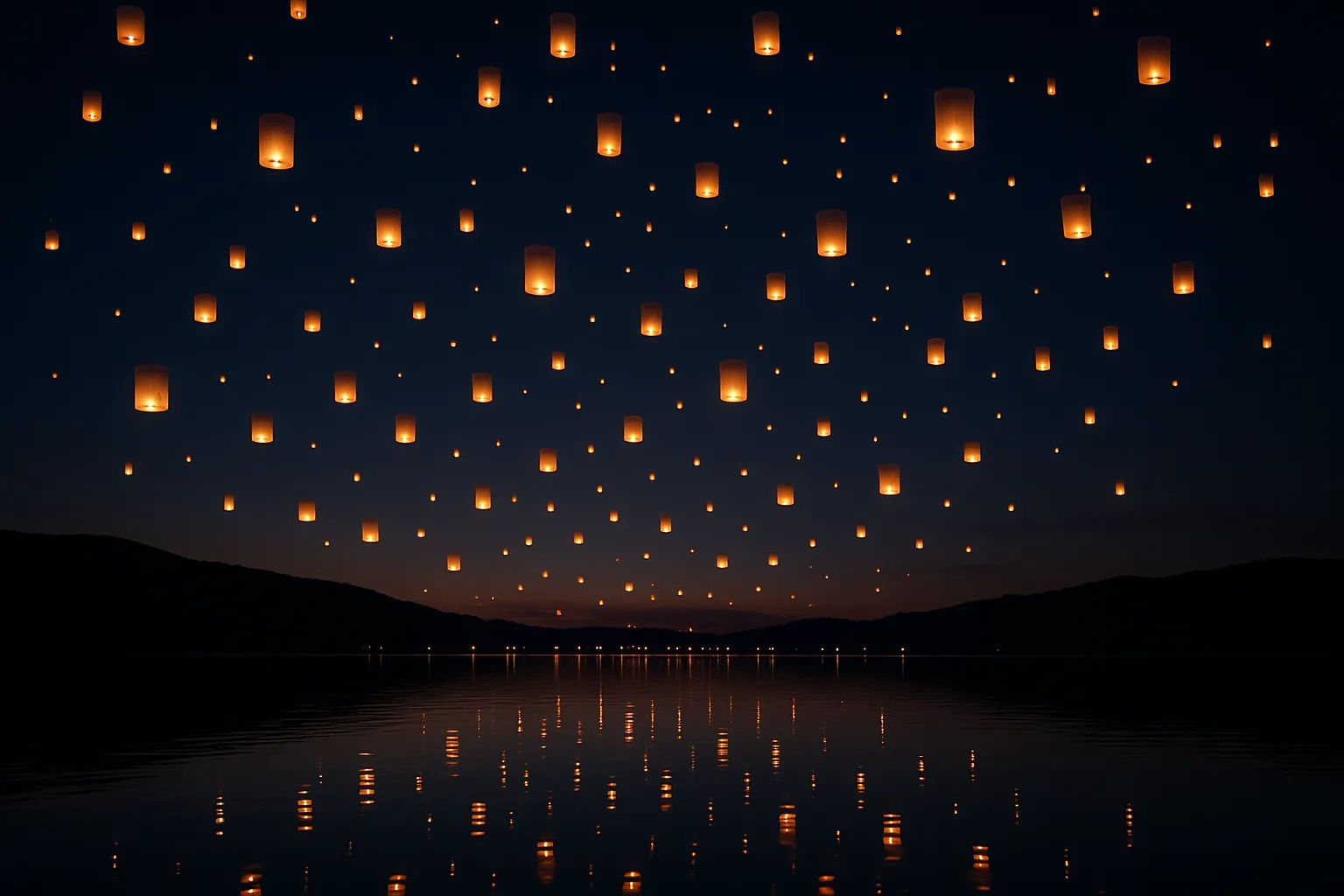 Hundreds of Glowing Paper Lanterns Drift Serenely Upwards