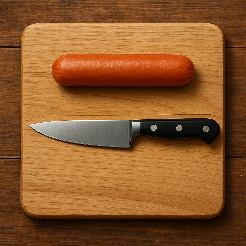Wooden Cutting Board with a Hot Dog