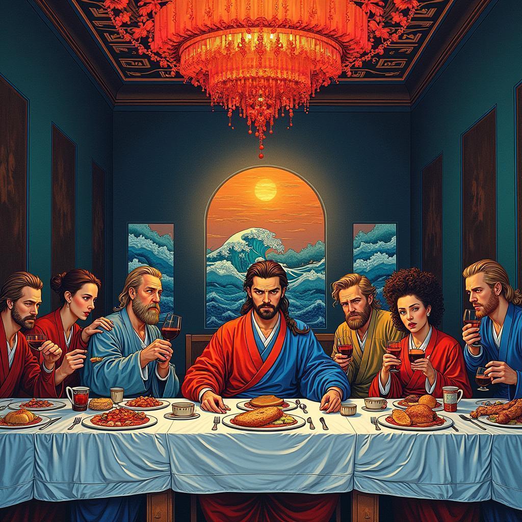 Cyberpunk Last Supper Meets Kanagawa Wave