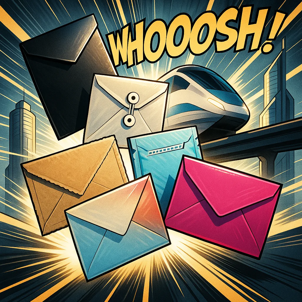 Five Uniquely Characterized Envelopes—a Rigid Black 9x12 Inch Cardboard Mailer