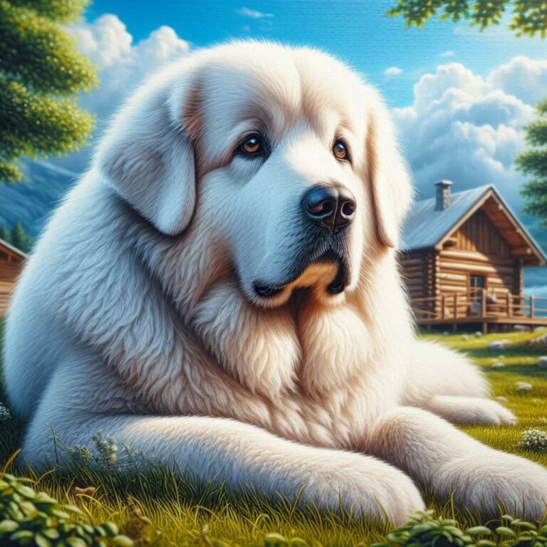 Great Pyrenees Relaxing in Snowy Mountains