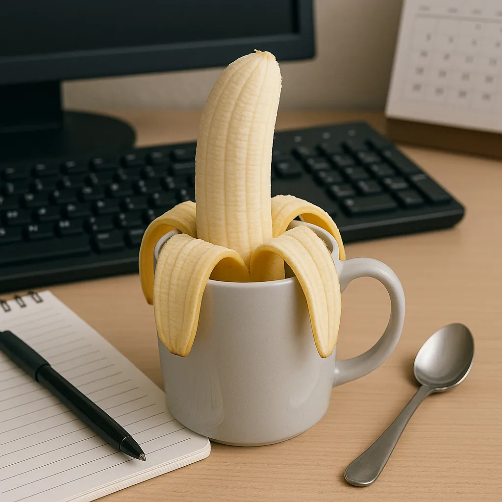 Peeled Banana Placed Inside a Mug with a Spoon