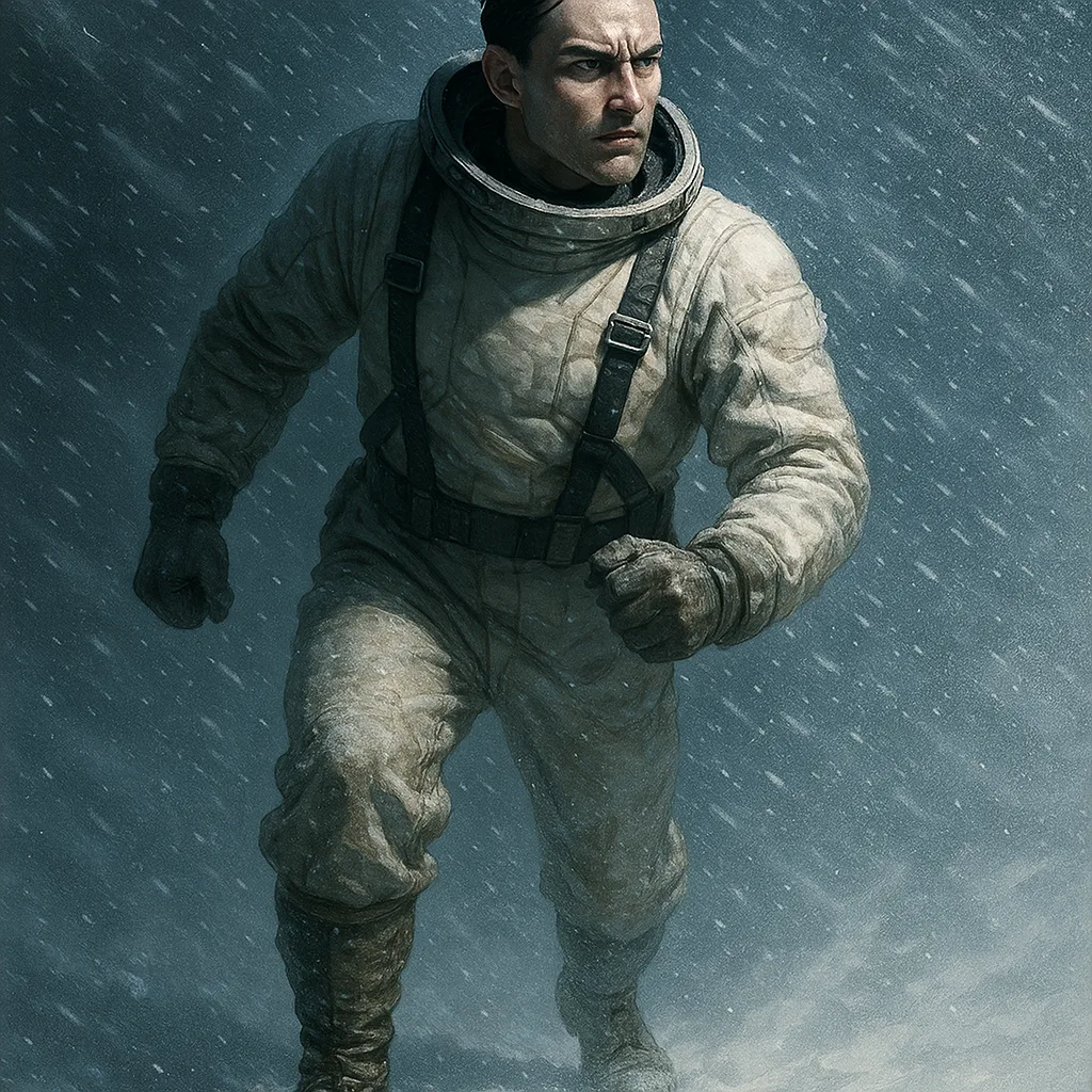 Sleek-haired Male Pioneer Astronaut in Traditional Footwear