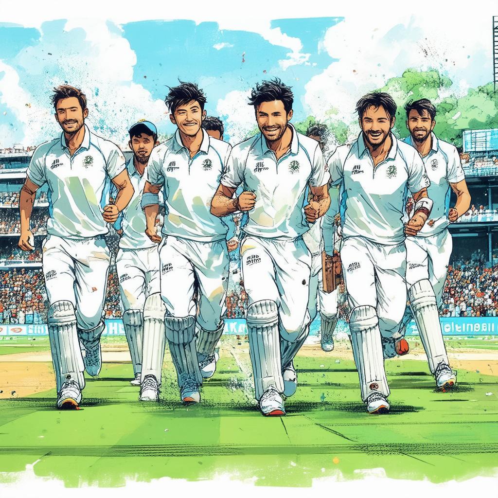 Manga Cricket Team Storming the Pitch